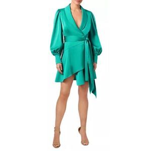 Liv Foster Satin Belted Wrap Dress in Flora Green NWT Size 6